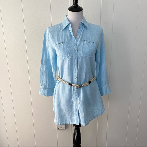 Lauren Ralph Lauren 100% Linen Button Front Tunic Top with Rope Belt Size Small - Picture 5 of 16